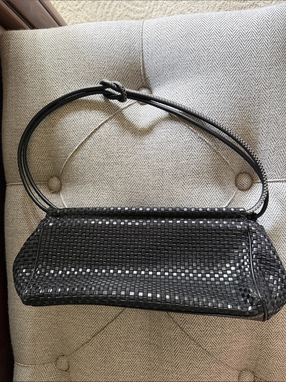 The SAK Y2K Baguette Shoulder Bag Black Weave Woven Small Leather Purse